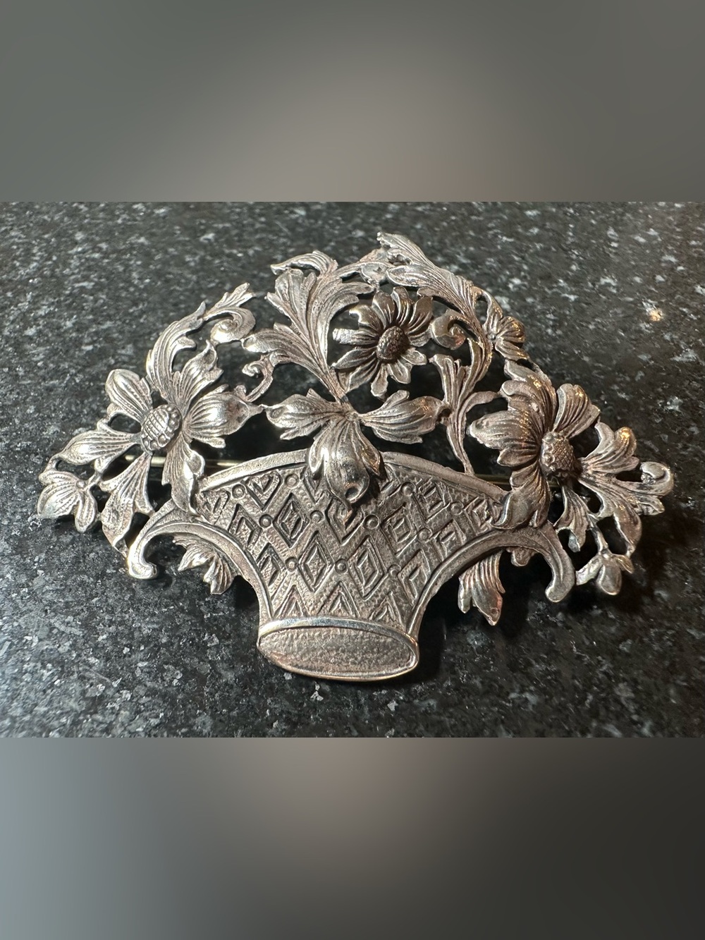 Vintage Original Sterling Silver Cini Flower Basket Brooch-Collectors Item